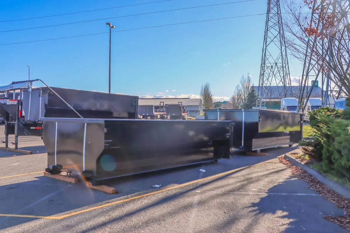 Roll-off dumpster ready for waste disposal at job site for 2 Yard Dumpster Rental in St. Petersburg